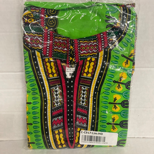 Children Traditional Dashiki WITH SHORTS Lime MD